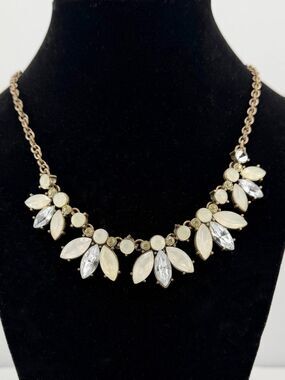 Banana Republic Antique Brass Milky White Rhinestone Cluster Statement Necklace